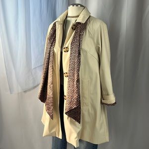 Dennis Basso trench coat and animal print scarf size petite medium